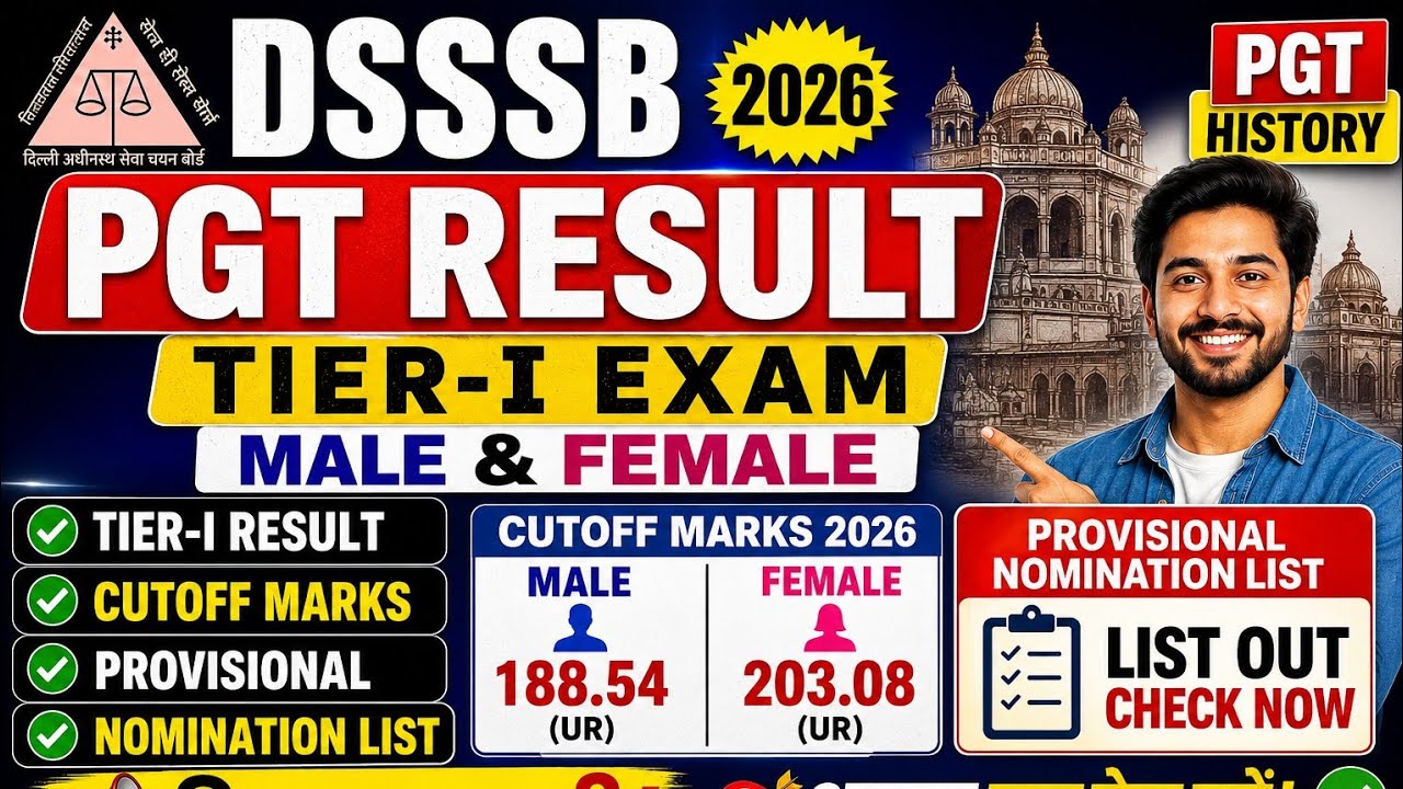 DSSSB PGT History Result 2026 Out | Tier-1 Male & Female Result | Cut Off Marks 