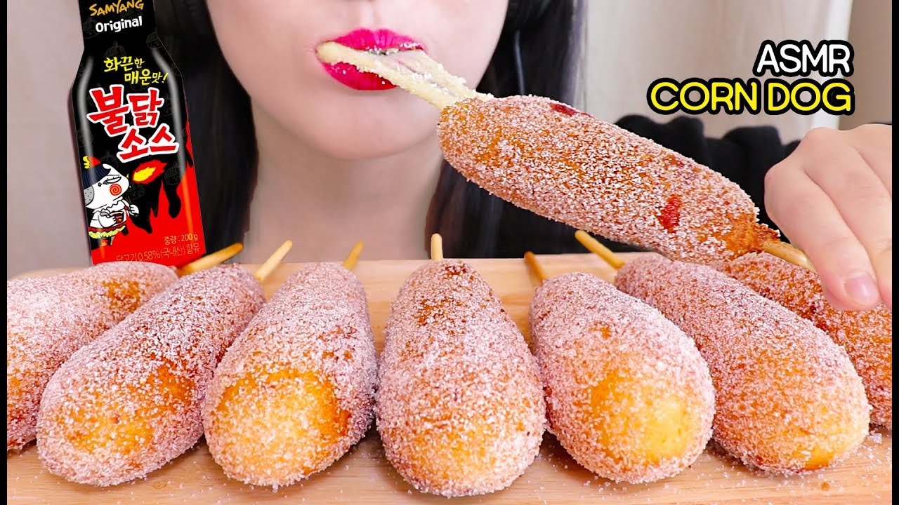 ASMR *CHEESY CORN DOG *SPICY FIRE SAUCE (EATING SOUNDS) 불닭소스 모짜 핫도그 리얼사운드 먹방 NO TALKING MUKBANG