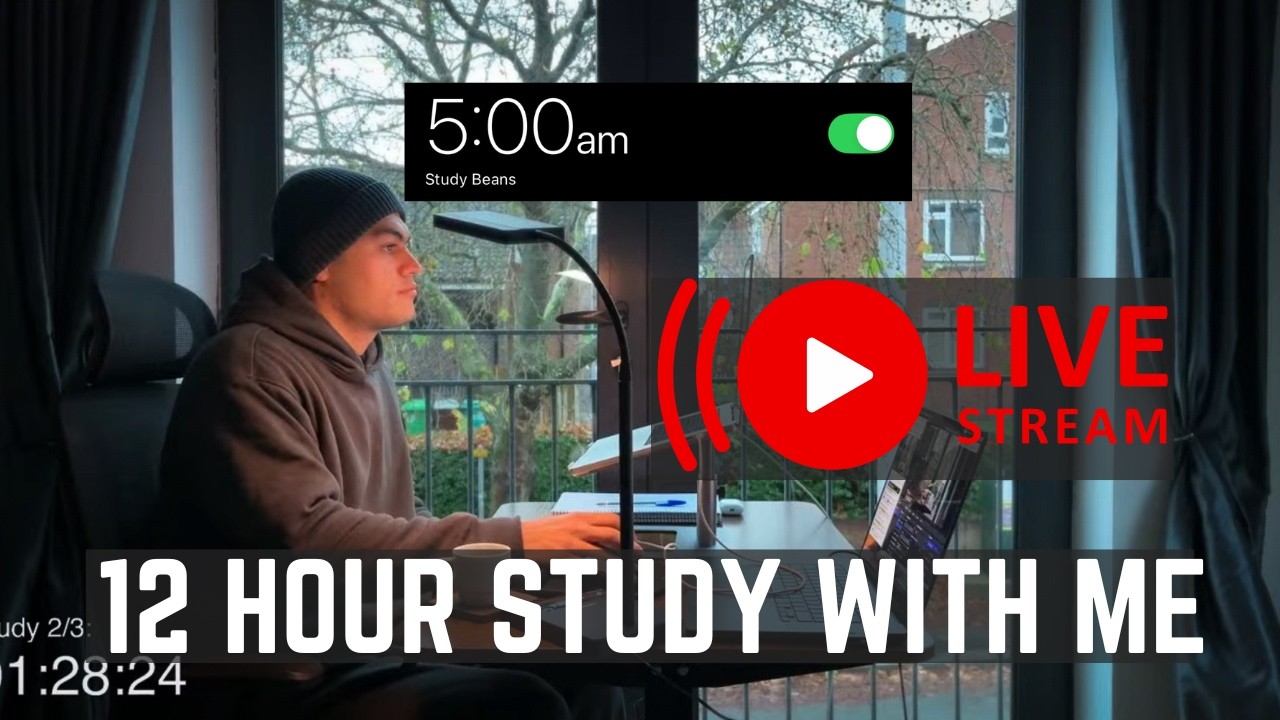 12-Hour LIVE Study With Me 🎓 | Cozy UK Ambience | Custom Pomodoro Timer | Deep Work Mode
