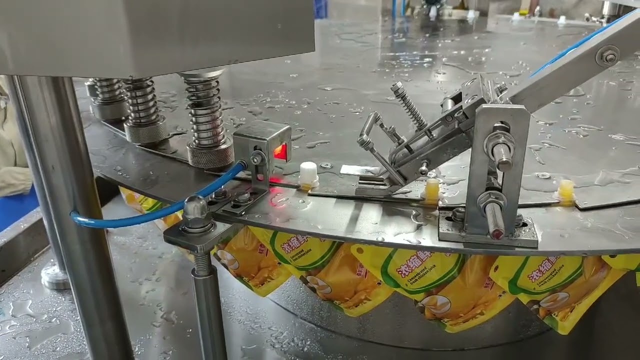 5头斜嘴自立袋灌装旋盖包装机丨218g浓缩鲜鸡汁调味酱料