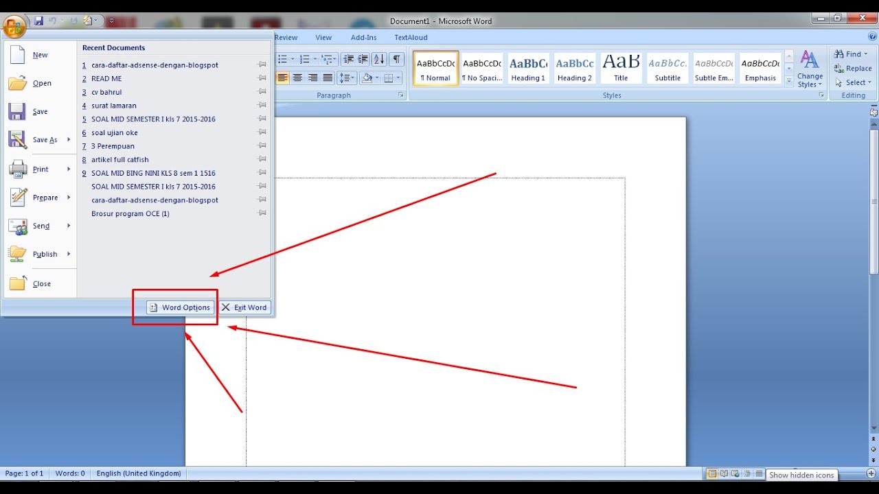 How to Show up Margin Line in Microsoft Office Word 2007