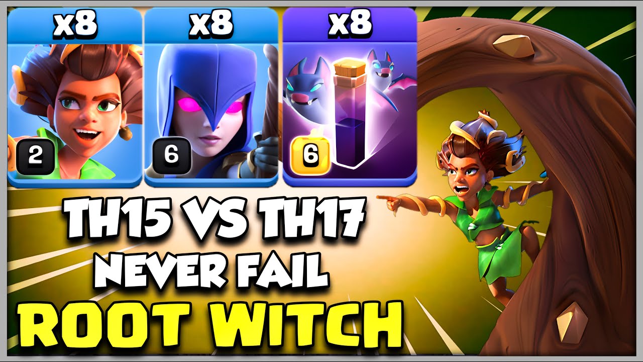 Th15 vs Th17 Root Rider Witch Never Fail!! Best Th15 vs Th17 CWL Attack Strategy in Clash of Clans