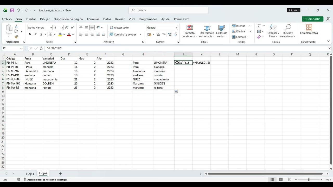 Funciones de texto en Excel.