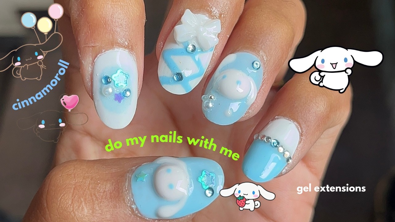 do Cinnamoroll🍥 Sanrio nails with me🌸| 3d Cinnamoroll | Sanrio Character #nails #sanrio #cinnamoroll