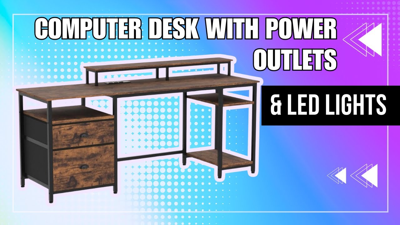 Furologee Computer Desk with Power Outlet & LED Lights | Upgrade Your Workspace 🖥️✨