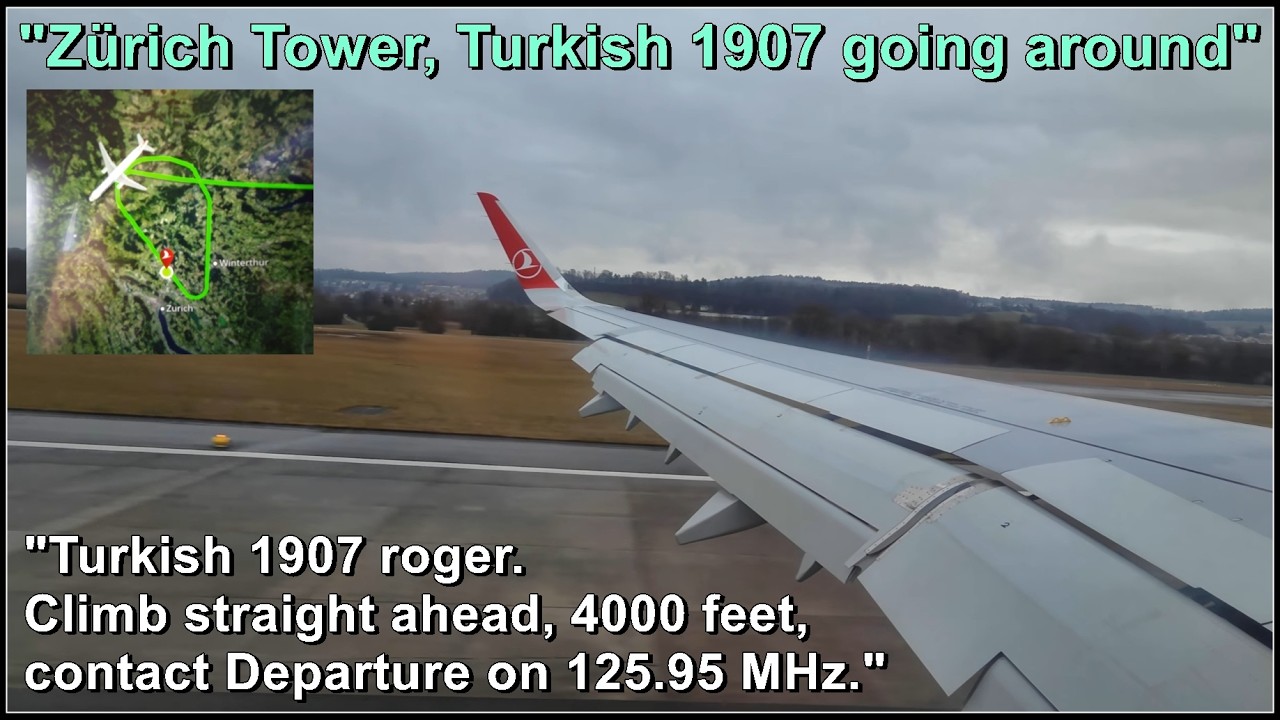 Turkish Airlines A321neo Go-Around & Windshear Landing @ Zurich Airport | Video with subtitles