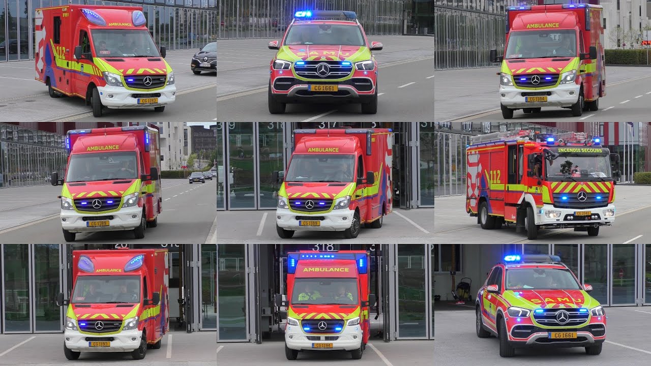 Ambulances, SAMU & HLF 2-1 Corps Grand-Ducal Incendie & Secours Luxembourg en urgence à Luxembourg