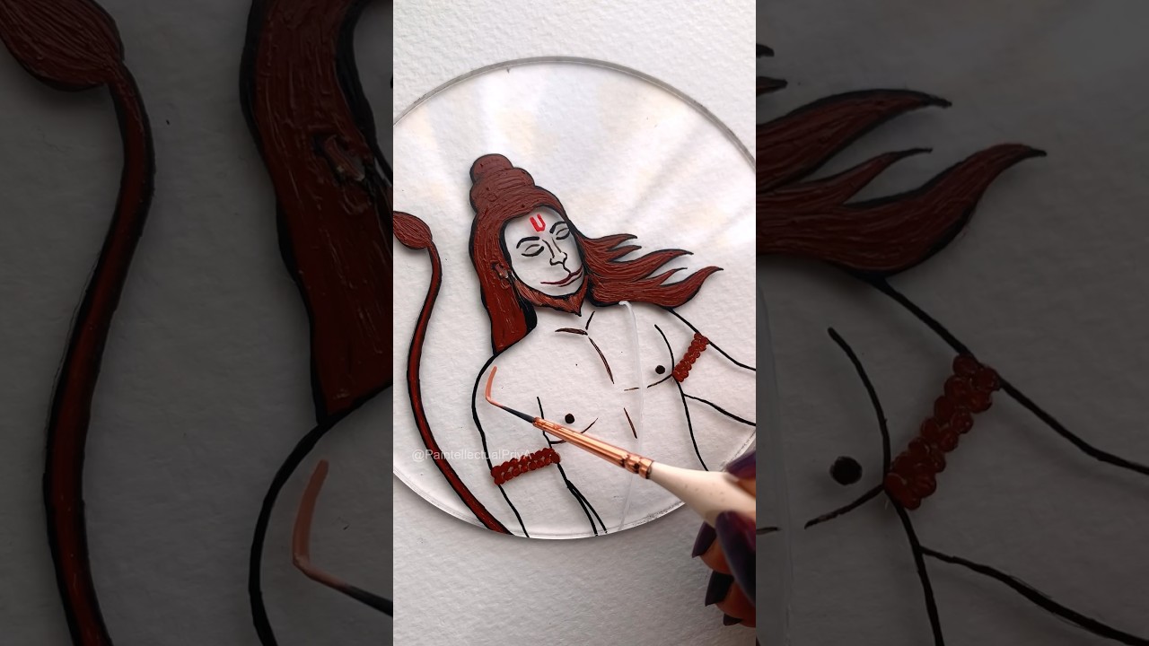 Painting Hanuman 🙏 On Glass 🕉😱 #shorts