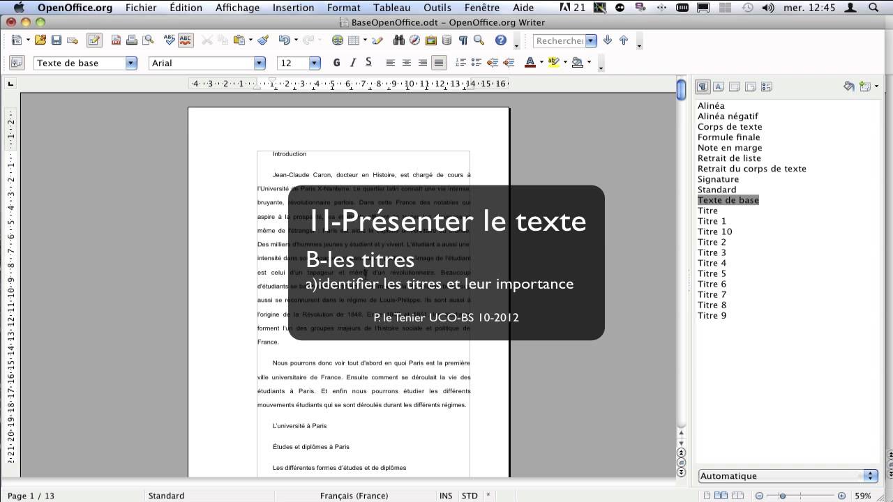 Open Office Feuille de Style et table des matières
