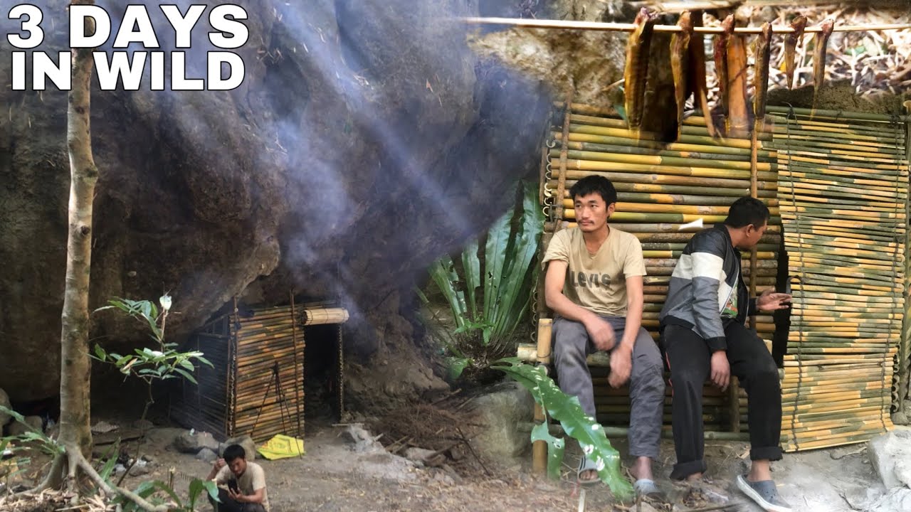 3 days and 2 nights in wild camping challenge vlog | building bamboo house in cave | ATI NAGA VLOG