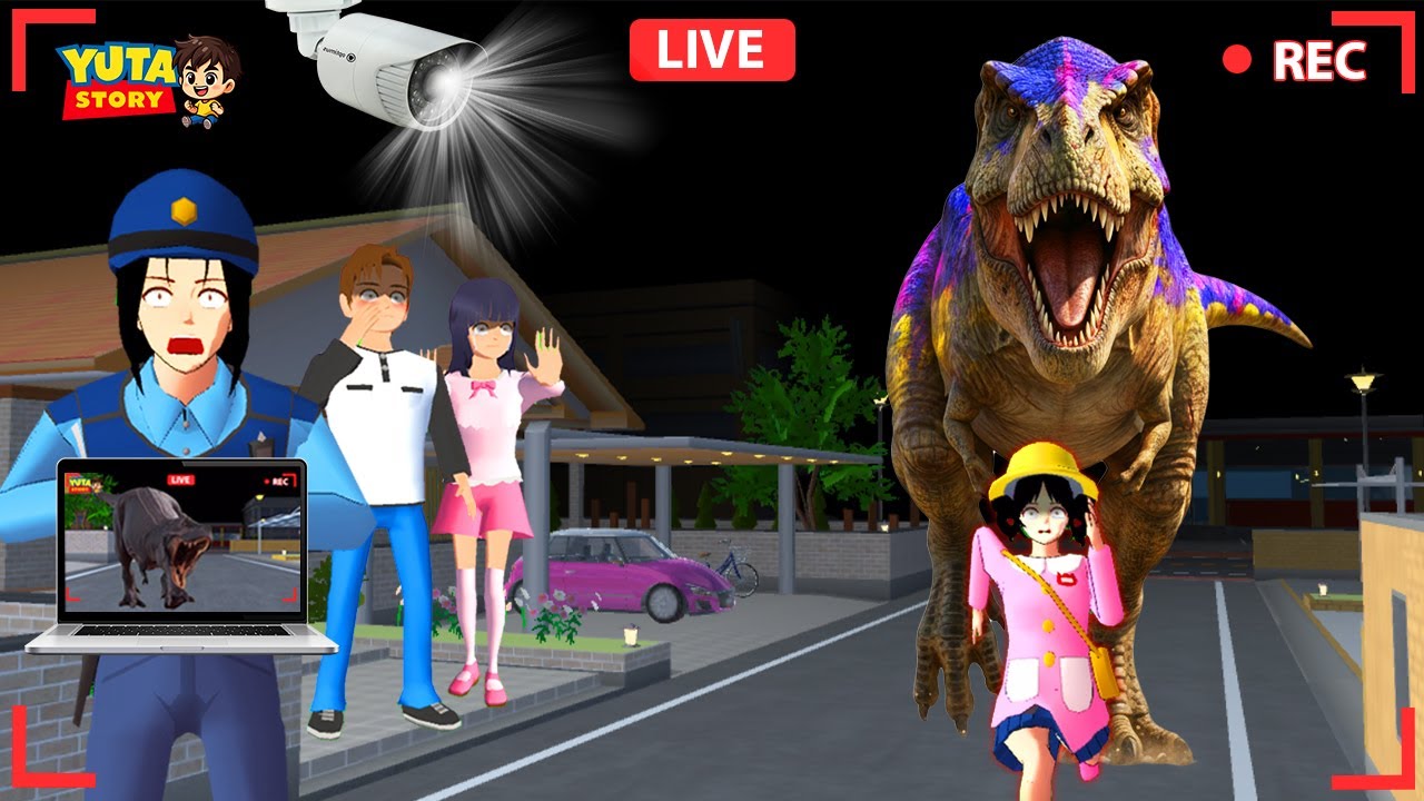 Yuta Mio Panik ada DINOSAURUS T-REX BERKELIARAN di Kota Sakura 😱 | Sakura School Simulator