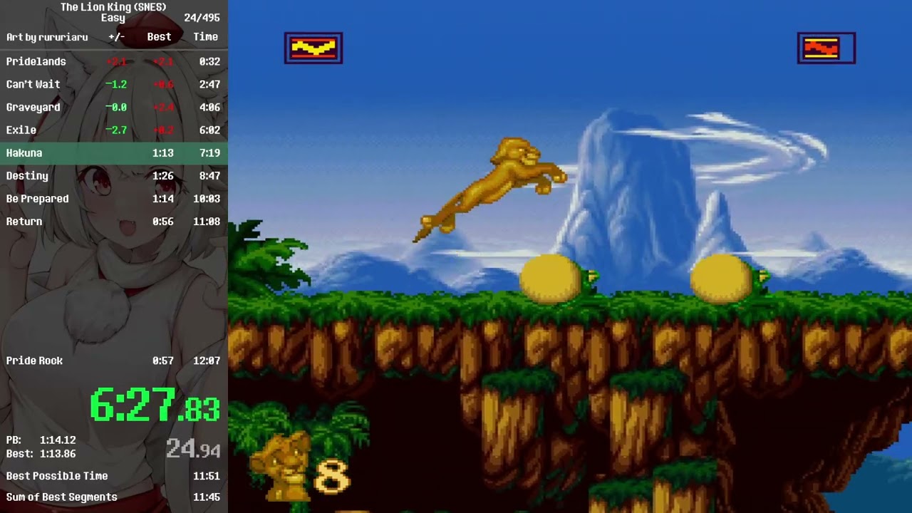 The Lion King (SNES) speedrun in 12:04 [Easy]