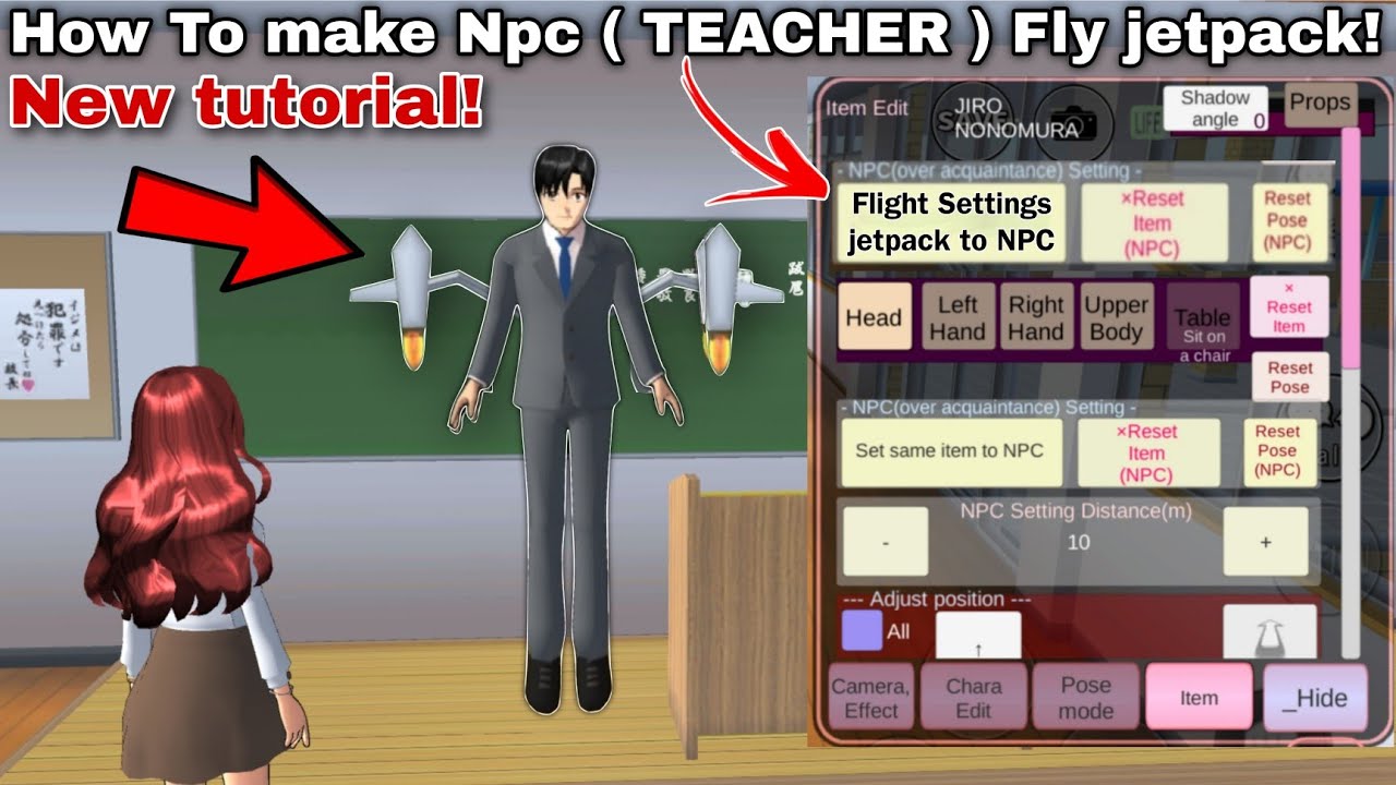 طريقه جعل المعلم يطير How To Make NPC Fly jetpack! (Teacher) New Update! in Sakura School Simulator