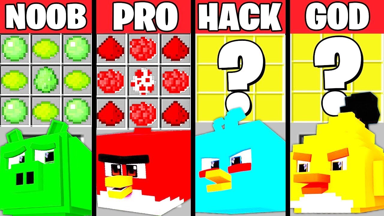 Майнкрафт Битва: ANGRY BIRDS КРАФТИНГ ЧЕЛЛЕНДЖ - НУБ vs ПРО vs ХАКЕР vs БОГ ~ Смешная Анимация