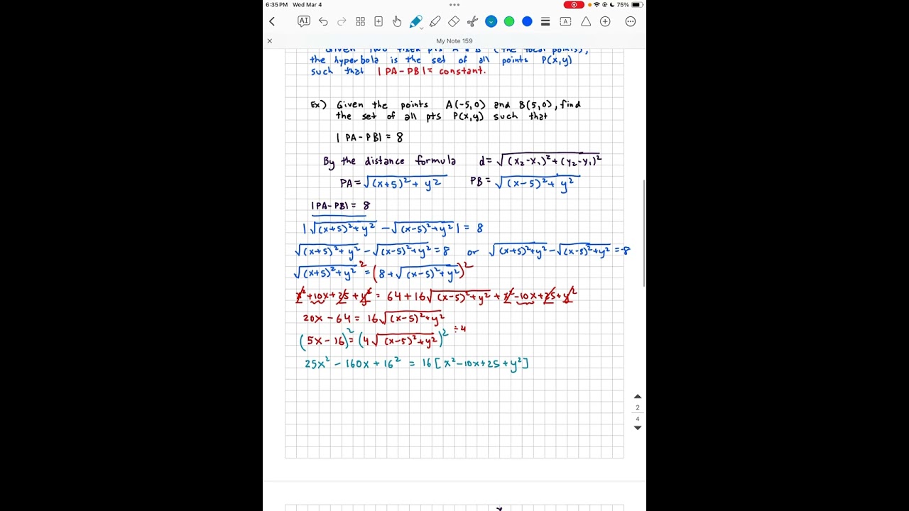 Algebra 2: 9.4 Day 2 (Deriving the Focal Points for the Hyperbola)