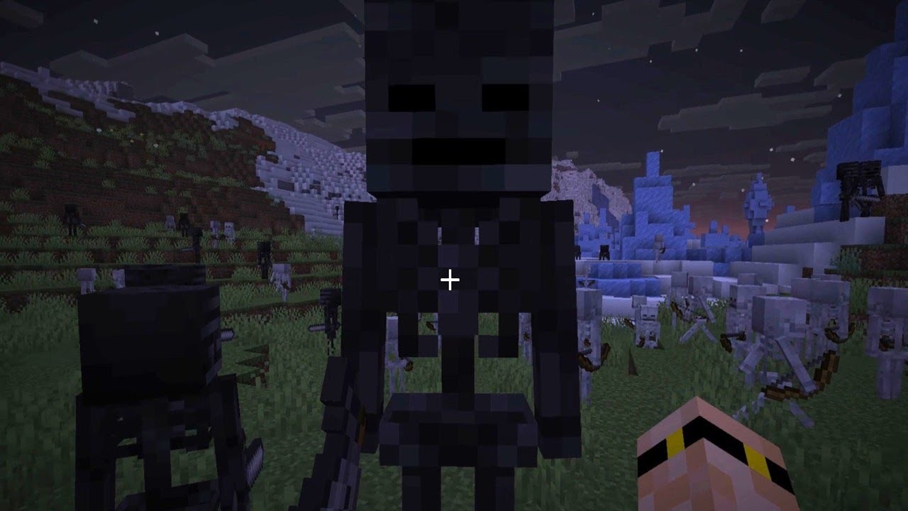 A lot of Skeletons vs Iron Golems in Creative Minecraft. Wither skeletons in the Overworld.