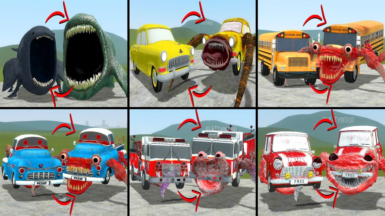 EVERYTHING TURNED INTO MONSTERS: THE BLOOP, CAR EATER, SCHOOL BUS EATER, PICKUP CAR EATER IN GMOD!!
