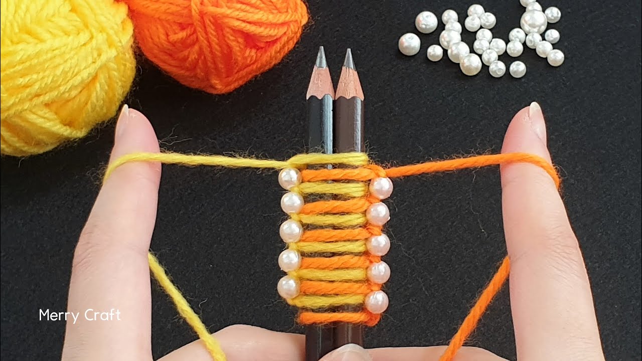 Amazing Hand Embroidery Woolen Flower Making Idea with Pencil - Easy Sewing Hack - DIY Woolen Flower