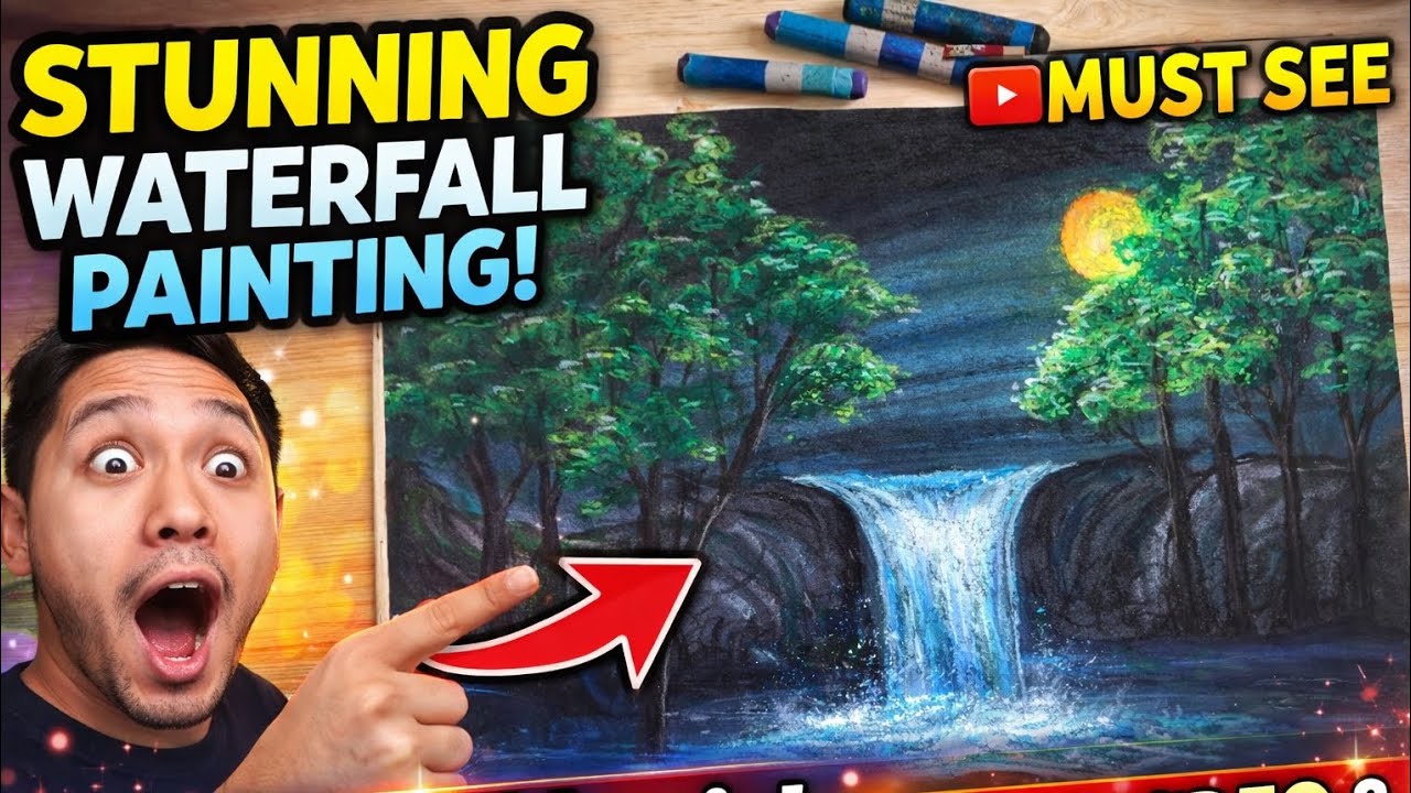Nobody Believes This Is Made With Pastels 😱 | Moonlight Waterfall Painting| Easy scenery 🎨 for kids