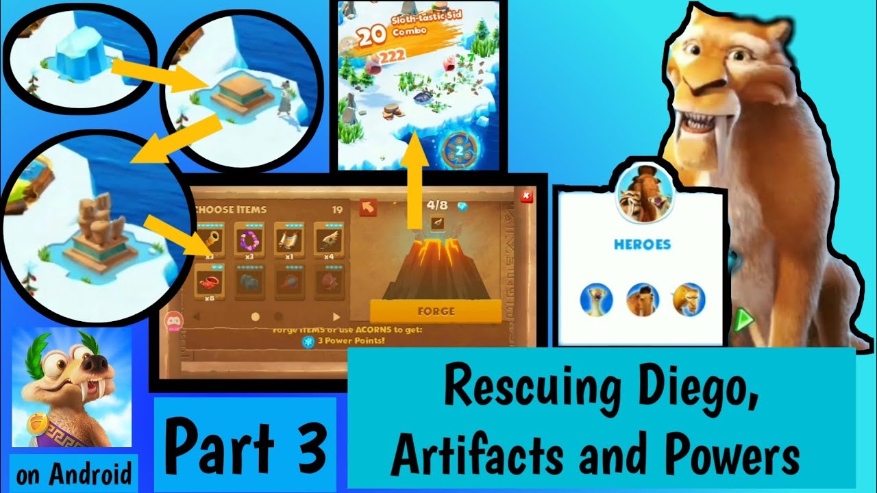 Ice Age Adventures | gameplay on android | Part 3 Rescuing Diego, Artifacts and Powers