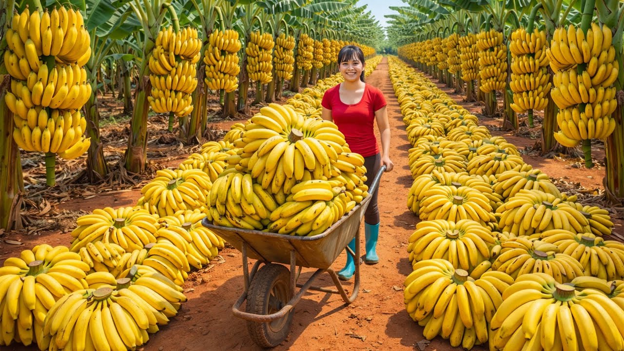 TIMELAPSE -- Unbelievable! Harvesting Thousands of Giant Rare Bananas & Use Truck Go to Market Sell