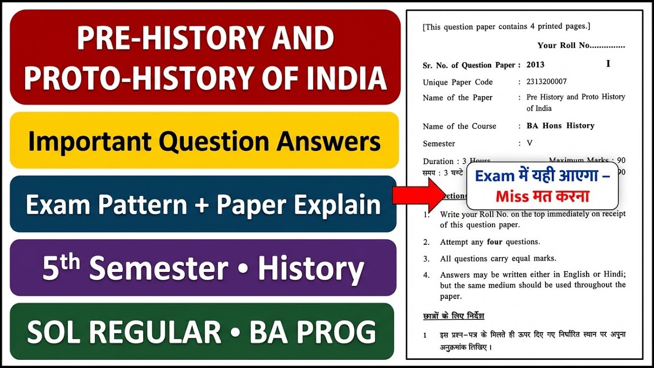 PRE HISTORY AND PROTO HISTORY OF INDIA Important Questions Answers 5th Semester History SOL REGULAR