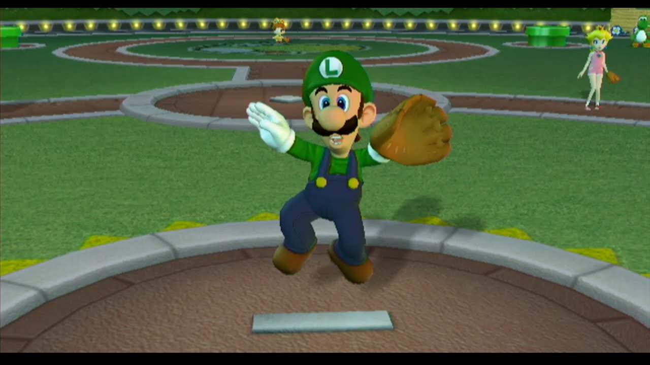 Mario Super Sluggers- Luigi Knights vs Waluigi Spitballs (Yoshi Park-Nightime)