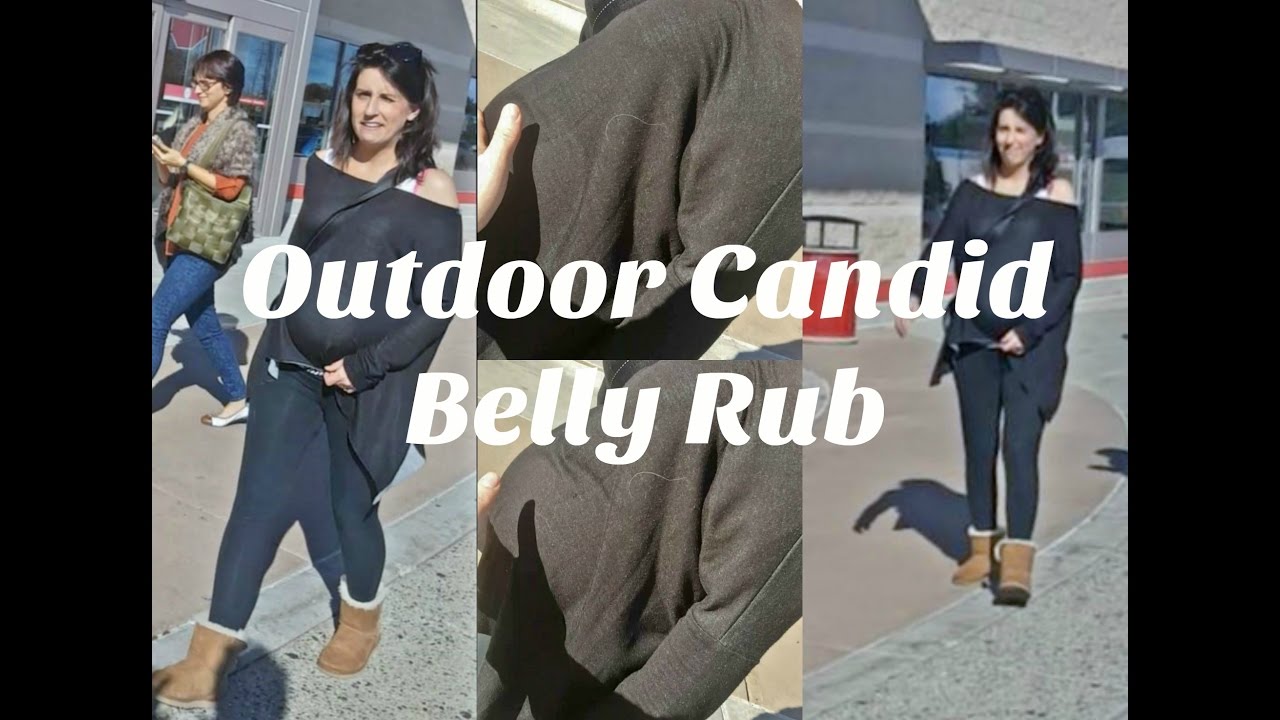 Candid: Outdoor Pregnant Belly Rub of A Cute Mom To Be And Her Huge Baby Bump