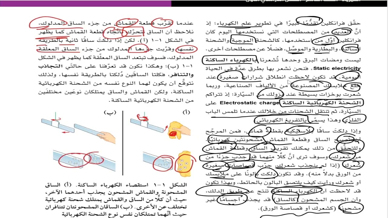 حل أسئلة و شرح الكهرباء الساكنة كتاب الفيزياء الصف العاشر المنهاج العماني