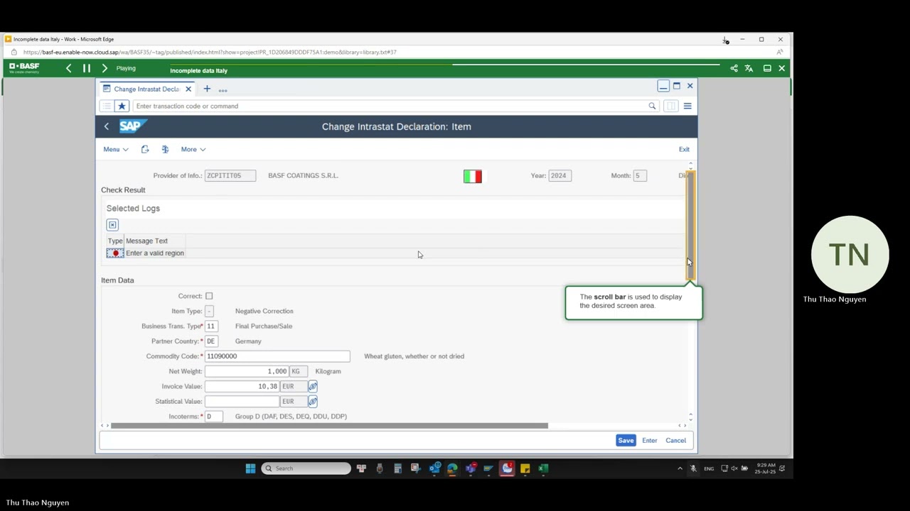 SAP S/4HANA - How to populate the incomplete data in Intrastat Declarations for Italy in SAP GUI
