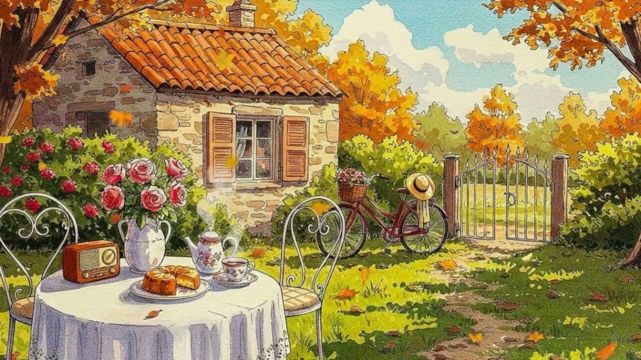 vintage 1940's fall garden vibes with oldies music playing in another room | calm & relax