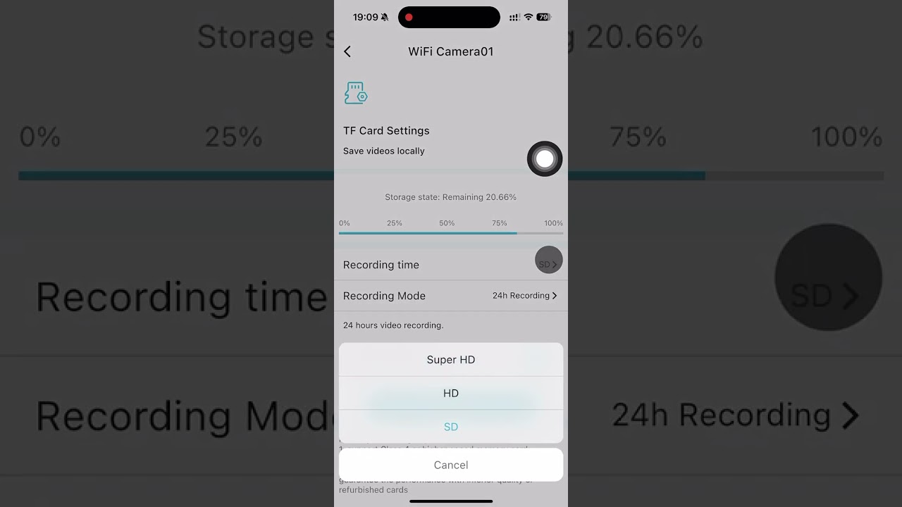 Memory card recording resolution setting O-KAM Pro App Video Guide: