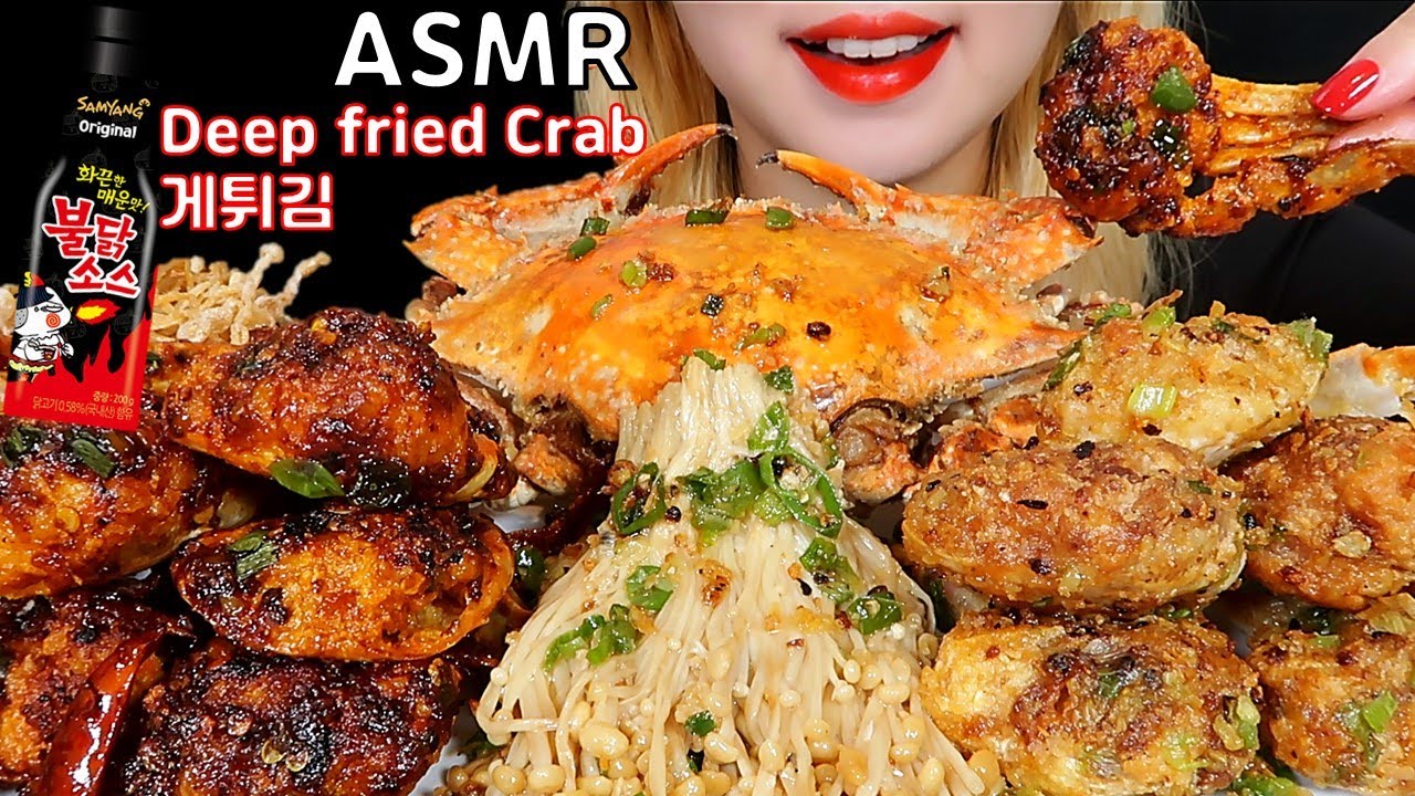 ASMR DEEP FRIED CRAB🦀 ENOKI MUSHROOM Mukbang CRUNCHY Eating sounds