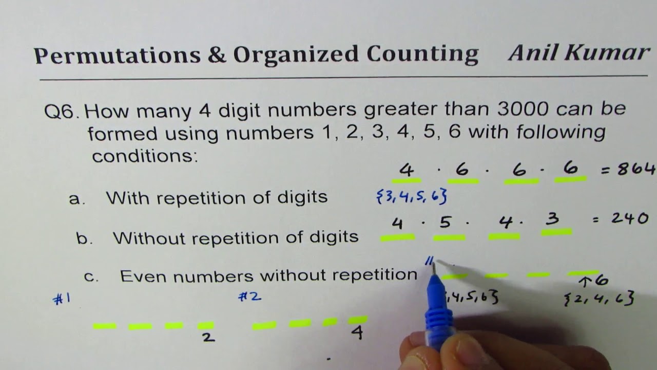 Q6 How many 4 digit numbers can be formed with different conditions