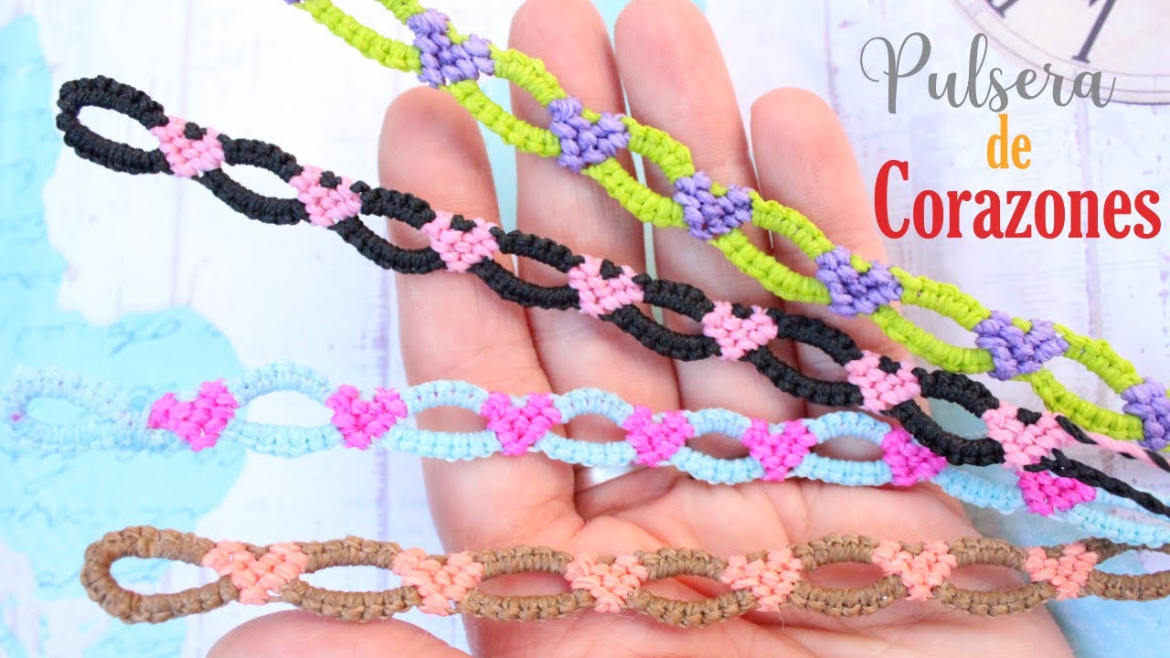Pulsera de HILO❤️cadena con CORAZONES fácil!❤️NUDOS BASICOS / como hacer paso a paso