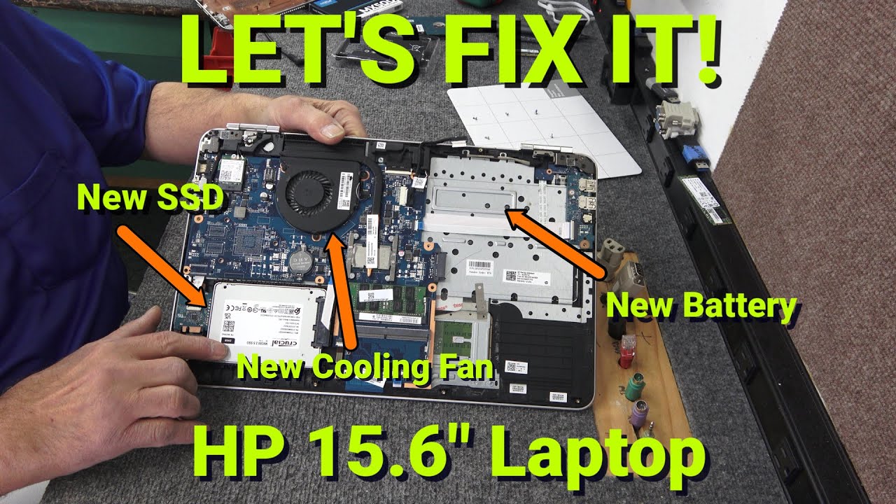 HP 15-au057cl Repair, Install SSD, Replace CPU Fan, Replace Battery.