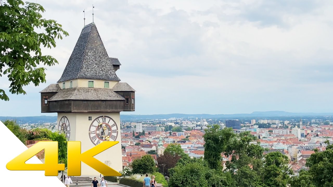 Graz, Austria 4K - City Tour, Clock Tower, Schlossberg Hill, River Mur - Must See