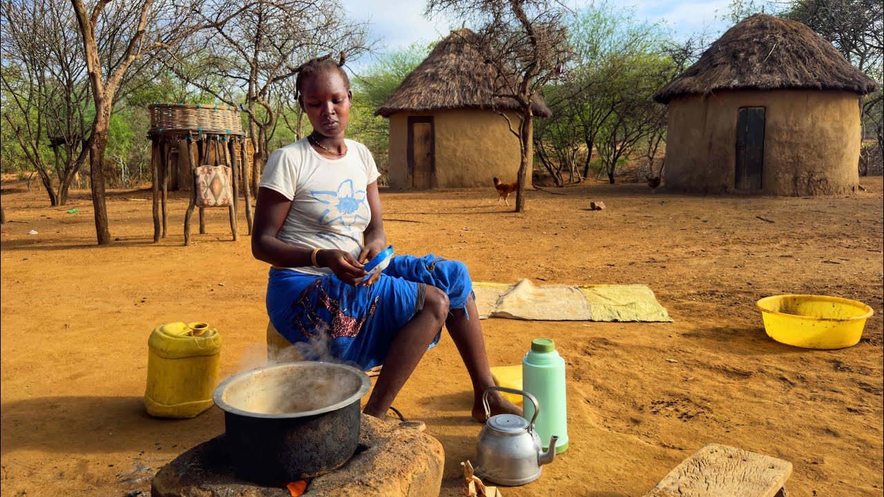 African village life/Cooking Village food white Butter Beans for Lunch