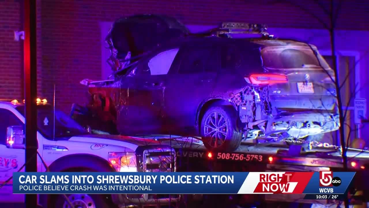 Police: Crash into Shrewsbury PD lobby 'appears intentional,' driver in custody