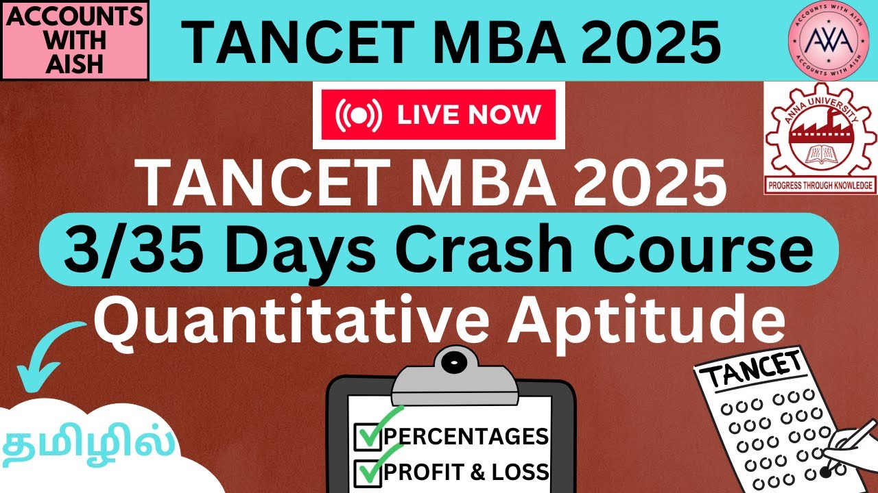 🔴TANCET MBA 2025 Quantitative Aptitude-Percentage & ProfIt & Loss Solved PYQ's Crash Course Day 3/35
