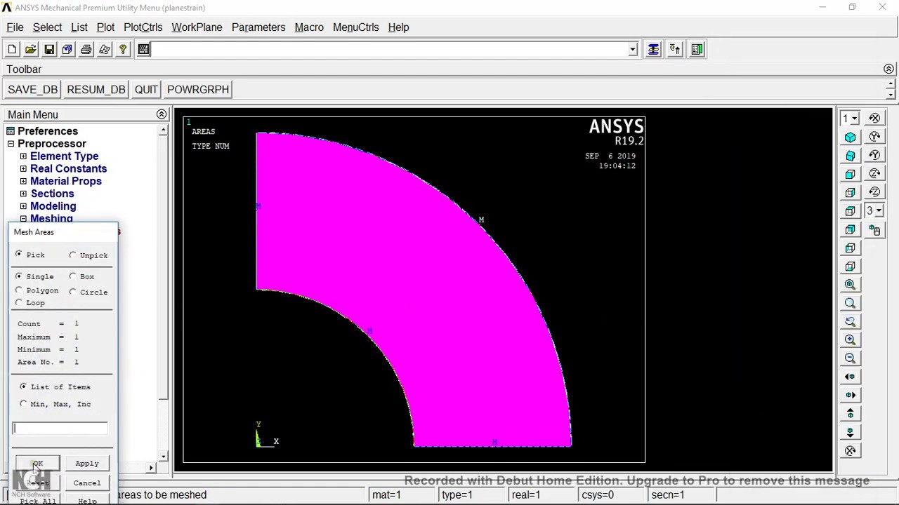 plane strain problem in apdl