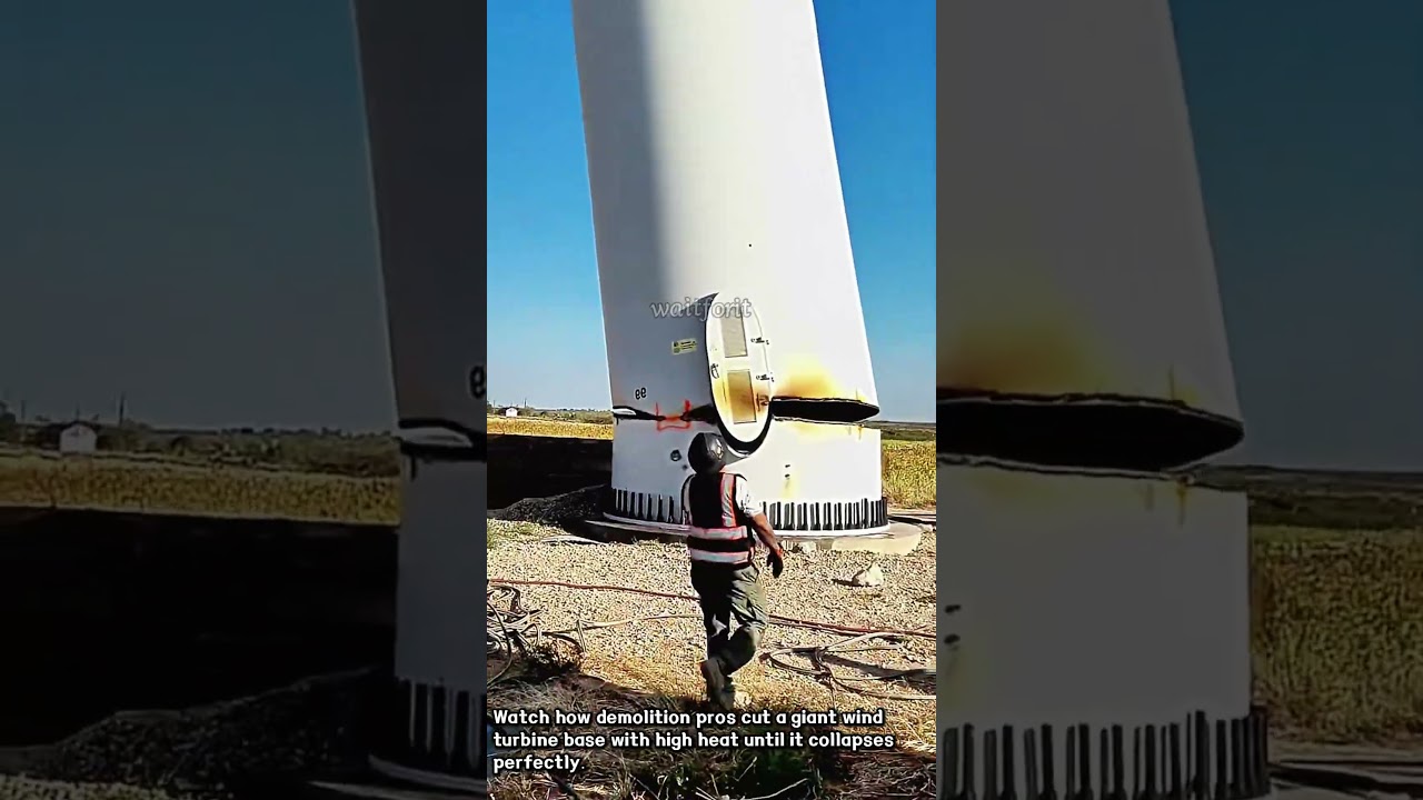 Cutting Giant Wind Turbines Down Looks Insane #Demolition #Engineering #Fail