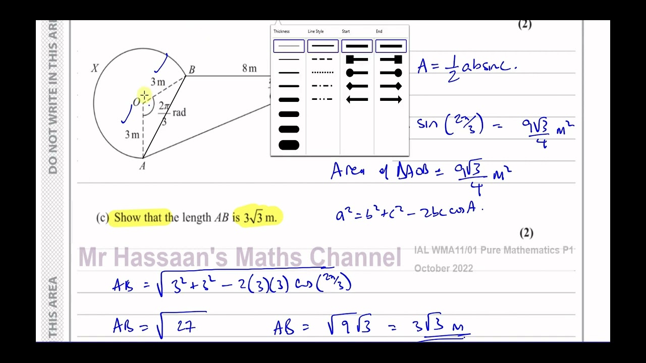 WMA11/01 (Edexcel) IAL P1 October 2022, Q8, Radian Measure, Trigonometry