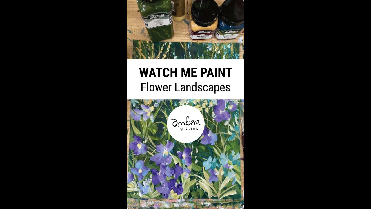 Painting in real time. Tropical flower landscape original art. Video painting flowers.