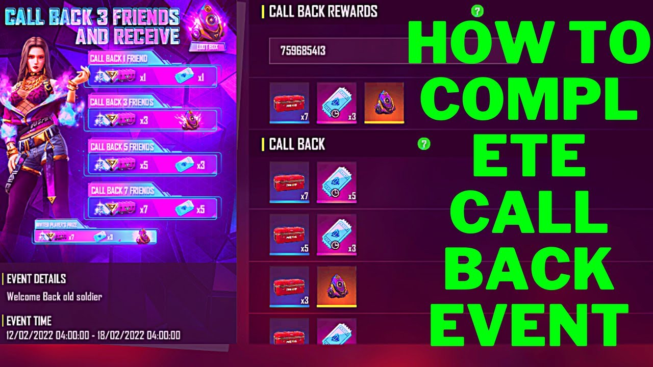 Friend call back event in free fire || how to complete call back event in free fire