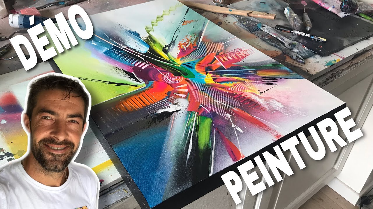 Démonstration peinture moderne abstraite colorée au couteau et spalter