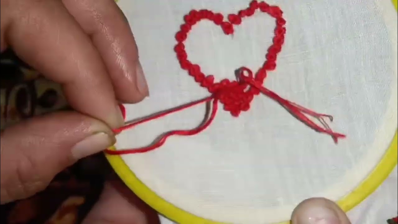 French knots heart Embroidery design 😍 Hand embroidery #viral #embroidery #embroiderydesign #heart 