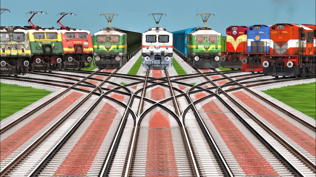 🚆 Crazy Curved Junction – 8 Trains Passing Together | Train Simulator
