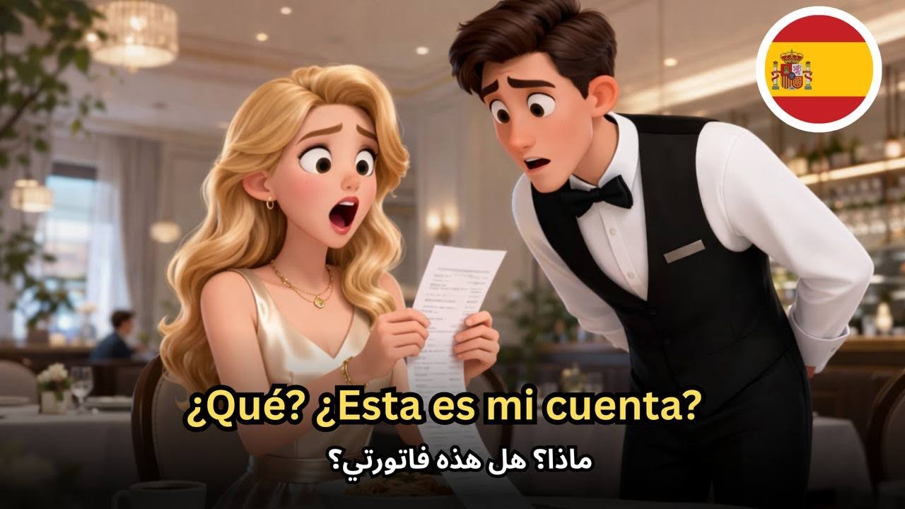 ابدأ بفهم الإسبانية بسهولة و سرعة | حوار في المطعم وخطأ في الفاتورة مترجم 🍝🇪🇸