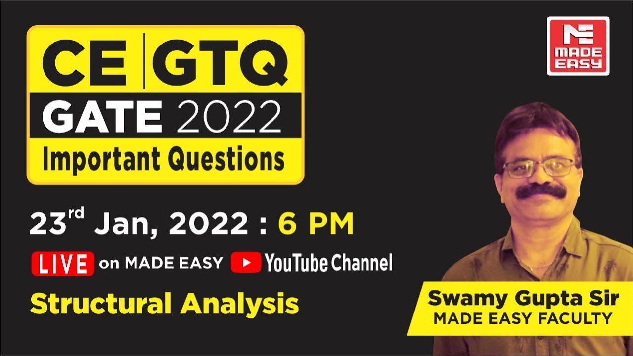 GATE Through Questions (GTQ) | GATE 2022 | CE | Structural Analysis | By Swamy Gupta Sir | MADE EASY